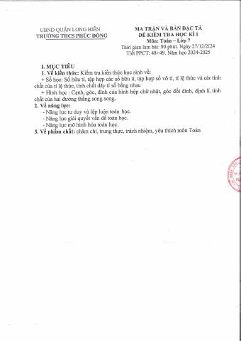 Đề thi Học kì 1 Toán 7 năm 2024-2025 trường THCS Phúc Đồng (Hà Nội)
